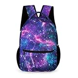 KAFFUL Blue Purple Galaxy Backpack Kids Space Universe Galaxy Backpack for Boys and Girls, Starry Stars Nebula Backpack for Elementary Kids, Children Travel Laptop Backpack, 16.5 Inch