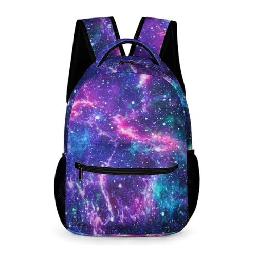 KAFFUL Blue Purple Galaxy Backpack Kids Space Universe Galaxy Backpack for Boys and Girls, Starry Stars Nebula Backpack for Elementary Kids, Children Travel Laptop Backpack, 16.5 Inch