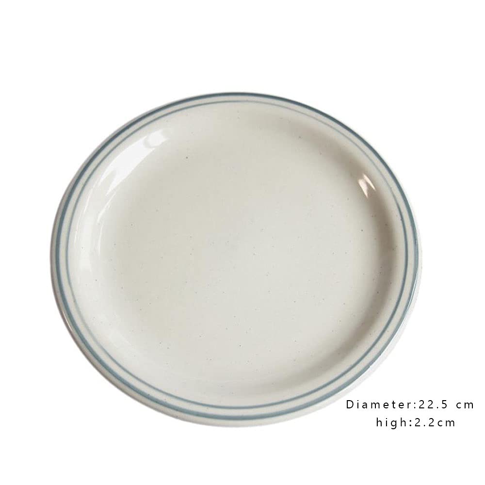 Assiettes à dîner en céramique avec lignes bleues pouvant être utilisées comme cuisine et restaurant, matériau en céramique, simple à nettoyer
