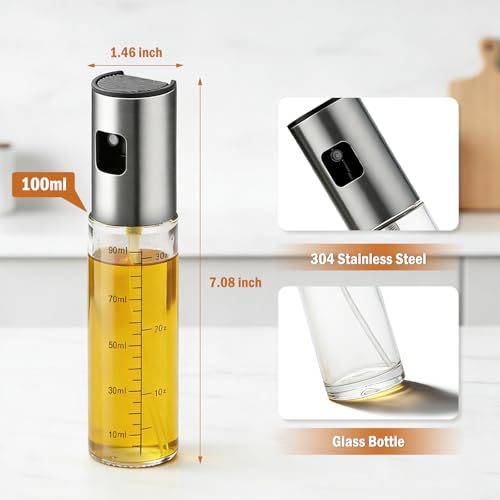 Oil Sprayer for Cooking, Upgraded 2 Pack Refillable Olive Oil Spray Bottle Mister with Brush for Air Fryer Oil Vinegar Portable Glass Kitchen Gadget for BBQ, Salad, Roasting, Grilling Local Stock