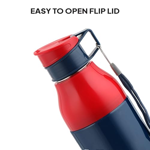 Image of CELLO Puro Steel-X Legend 600 Insulated Water Bottle 600 ml, Blue | 3D Touch & Feel Super Heroes Design, Lightweight Leakproof Easy Sip Flip Cap Insulated Water Bottle for School Kids Office & Travel
