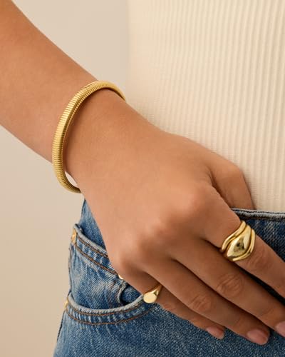 PAVOI Stainless Steel 14K Gold Plated Waterproof Flexible Stretch Chunky Bangle for Women | Cobra Bracelet2