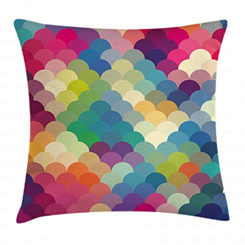Ambesonne Housse de coussin abstrait Motif écailles rétro colorées Motif vagues chevauchées Motif carreaux carrés Motif floral Rose magenta 50,8 x 50,8 cm Cover
