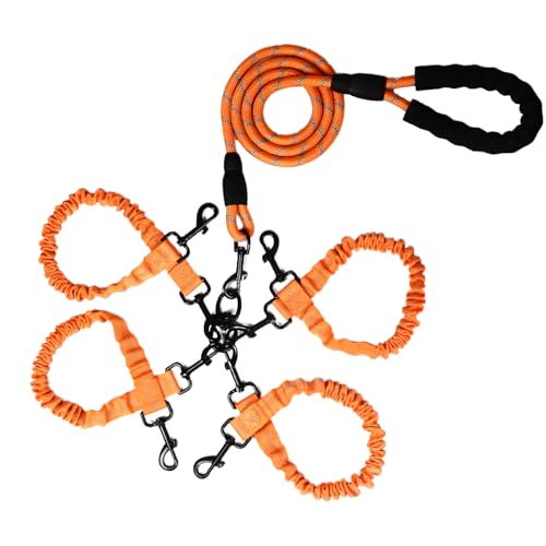 Dog Double Leashes Orange 4 Way