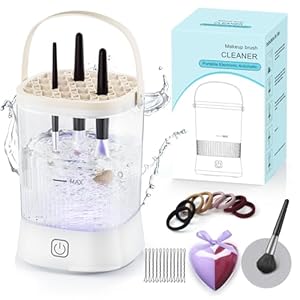 Electric Makeup Brush Cleaner – 9000 RPM Makeup Brush Cleaning Machine, IP65 Waterproof Automatic Makeup Brush Cleaner for Makeup Sponges and Brushes(White)
