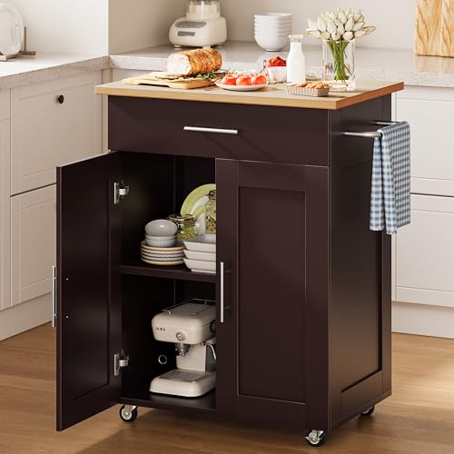 OtterOasis Mobile Kitchen Island on Wheels, Large Drawer, Dark Coffee