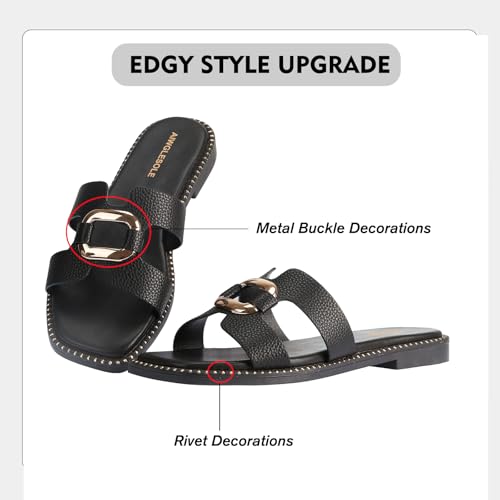 Women's Flat Sandals with Metal Chain Studs-Summer 2025 Comfortable Casual Dressy Slides2