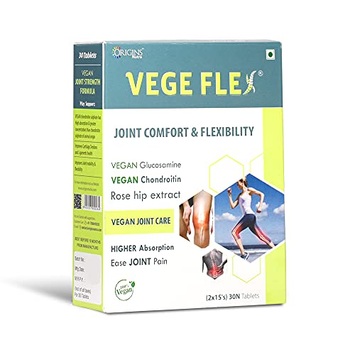 ORIGINS NUTRA Vege Flex |Vegan Joint Care | Vegan Glucosamine| Vegan Chondroitin| Rosehip oil extract| Relieves Joint Inflammation and Promotes Joint Mobility | 30 Tablets-Pack of 1 ORIGINS NUTRA Vege Flex |Vegan Joint Care | Vegan Glucosamine| Vegan Chondroitin| Rosehip oil extract| Relieves Joint Inflammation and Promotes Joint Mobility | 30 Tablets-Pack of 1