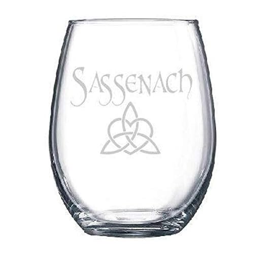 PotteLove Sassenach Dinna Fash Outlander Theme Claire Diana Gabaldon Wine Whiskey Drinking Glass Gift Dragonfly in Amber Book Series Custom Text, 11 oz