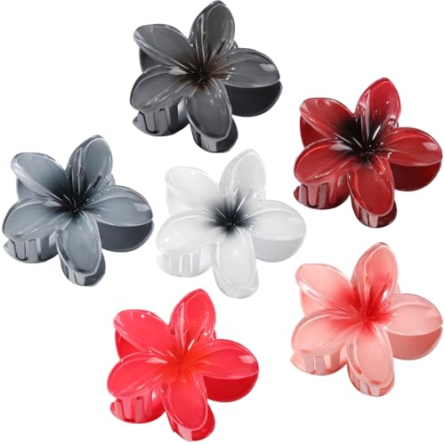 BAISEN Lot de 6 pinces à cheveux en forme de fleurs colorées - 8 cm - Pour femme - Convient pour les femmes - Cheveux fins et épais - Antidérapantes - Fleurs rouges et grises - 6 pièces