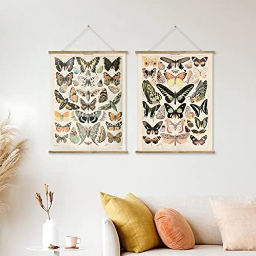 2 Pack Vintage Butterfly Poster Hanger Frame, Retro Style Wall Decor Art Painting, Patterns Are Printed On Canvas Without Fading, Living Room Office Classroom Bedroom Apartment Decor,Educational Chart #TOP7