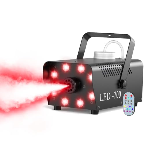 Fog Machine with 8 LED Lights Wireless Remote Control Smoke Machine with 14 Colors for Stage Party Effect Halloween Christmas Wedding Special Event