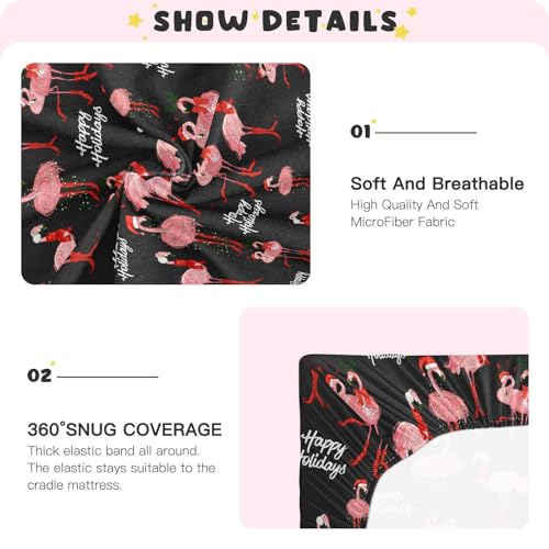 Image of Tropical Flamingo Christmas Crib Sheets Soft Breathable Fitted Baby Playard Sheets Mattress Cover for Girl Boys, 39 inch x 27 inch x 5 inch