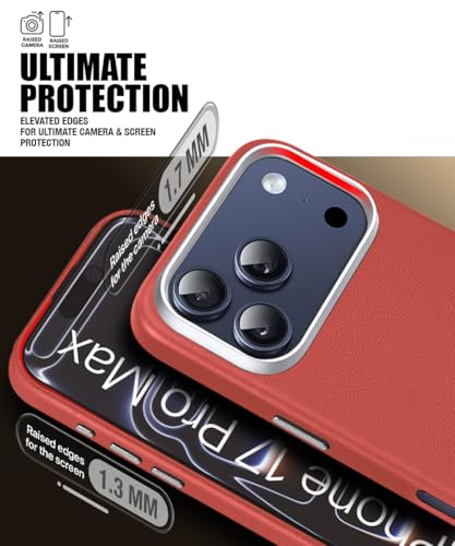 Image of WOW IMAGINE Back Cover for iPhone 17 Pro Max | Shockproof Tough Leather Texture Hard Mobile Case | Ultra Slim Non-Slip Grip | Inner Velvet Fabric | Metal Camera Ring - Crimson Red
