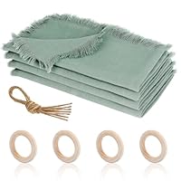 Ticeed 4 Stück Natürliche Leinen Tischservietten Set 45x45cm Rustikale Tuch mit Serviettenring Wiederverwendbar für Hochzeitsfeier und Party Geburtstage Tischdekoration
