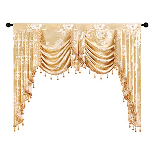 ELKCA Golden Jacquard Single Swag Waterfall Valance for Living Room Damask Coffee Curtain Valance for Kitchen W39 Inch 1 Panel product thumbnail 12