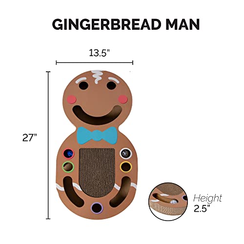 Image of Furhaven Pet Toy for Cats and Kittens - Giant Gingerbread Man Holiday Cat Scratcher Interactive Busy Box Toy with Catnip, Gingerbread Man Print, One Size