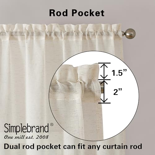 Image of Simplebrand Natural Linen Textured Sheer Curtains 72 inches Long 2 Panels, Rod Pocket Solid Color Window Sheer Curtain Panels, Elegant Curtains & Drapes for Living Room, Bedroom (40 inch W x 72 inch L)