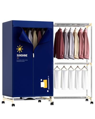 Electric Clothes Dryer, Heated Clothes Airer with Cover for Laundry Drying, 2-Tier 1000W Portable Clothes Dryer Stainless Steel Frame with Timer Energy-Efficient Indoor Home Quiet Operation UEMUSI