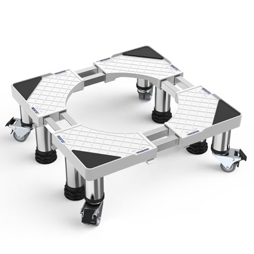 DEWEL Support de Machine à Laver Socle Lave Linge avec 4 Roues et 4 Pieds pour Machine à laver Sèche-linge Réfrigérateur Réglable(48-65 cm 13-17 cm)