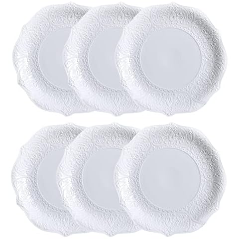 Weiße Keramik-Speiseteller, 6 Stück, elegante Dessertteller, Porzellan-Servierteller, mikrowellen- und spülmaschinen- und ofenfest Cover