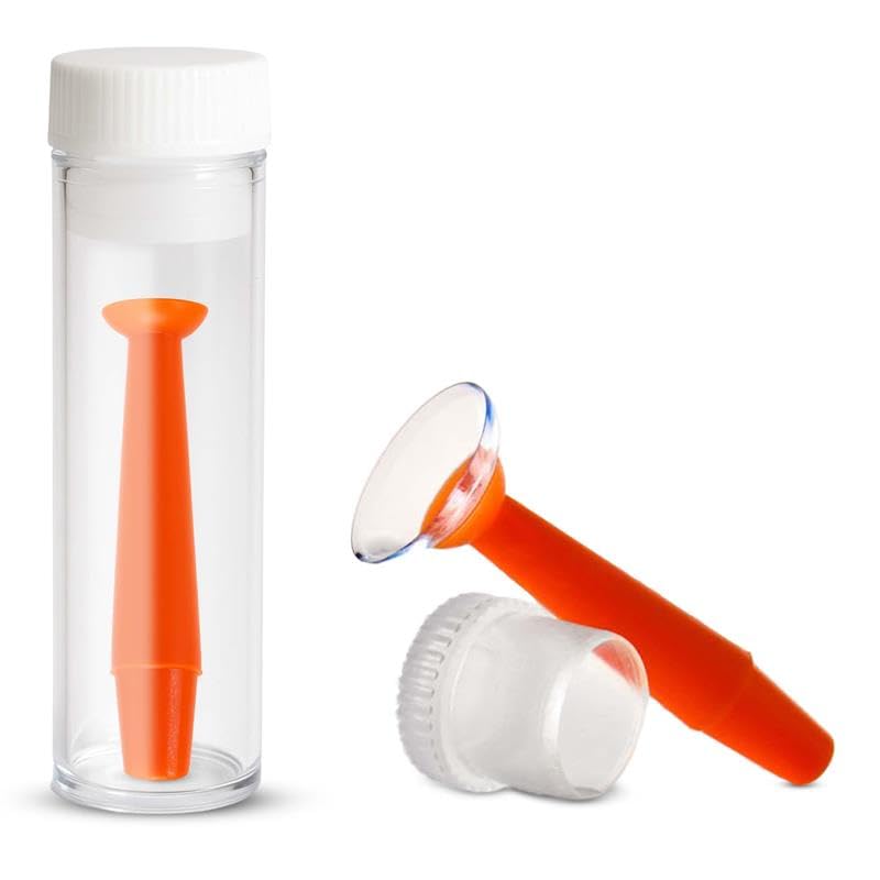 SPORTS WORLD VISION Strumento applicatore e rimozione lenti a contatto con custodia | Inseritore lenti in silicone arancione da 1 pezzi con supporto a ventosa per lenti colorate