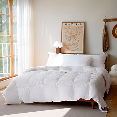 Airluck Lightweight Feather Down Comforter King Size Summer Cooling Down Blanket Solid White Duvet Insert106X90 Inches Soft Down Proof Cotton Poly Cover With Corner Tabs #TOP6
