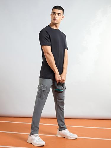 Image of TECHNOSPORT Men's Regular Fit Mid Rise Polyester Solid Cargos for Activewear, Regular Use and Quick Dry