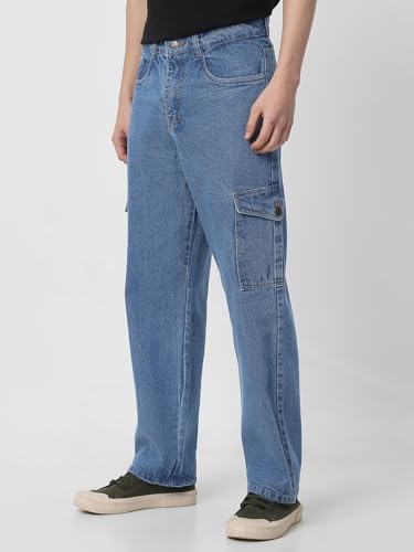 Image of Neostreak Men's Loose Baggy Fit Washed Cargo Jeans with 6 Pockets Non-Stretchable