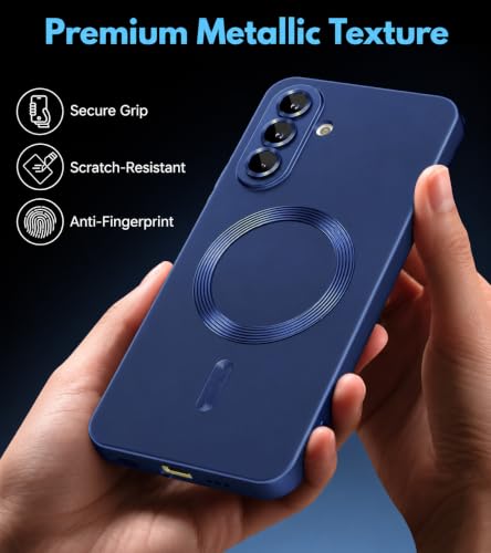 Image of DIZORO Compatible with Samsung A57 Case, Compatible with Mag Safe, Matte Luxury Metallic Luster Flexible TPU Wireless Charging Shockproof Case with Camera Protector - Blue