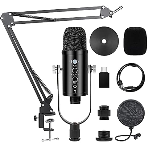 Kalawen USB Condenser Microphone, Professional Cardioid Studio Mic Kit Plug and Play with Adjustable Stand and Tripod, Pop Filter, Shock Mount, Great for Gaming, Podcast, LiveStreaming, Recording Cover