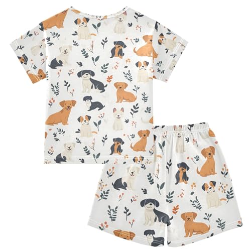 ALAZA Leaf Puppy Dog Pajamas Set Short Sleeve Cotton Sleepwear Summer Pjs 2 Piece 5-14Y2