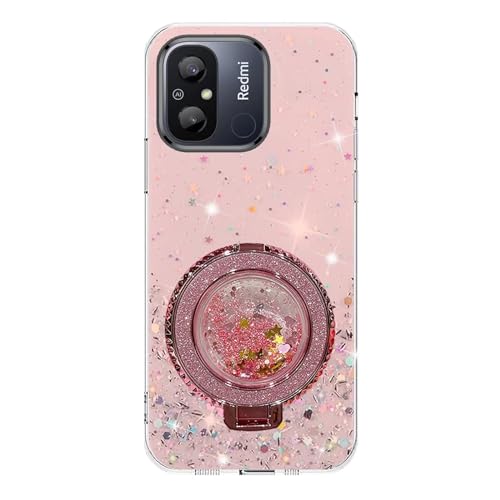 Rnrieyta Miagon Sabbie mobili Cavalletto Brillantini Custodia per Xiaomi Redmi 12C,Glitter Trasparente Cover Morbida Silicone Protettiva Case con Liquido Stand Supporto