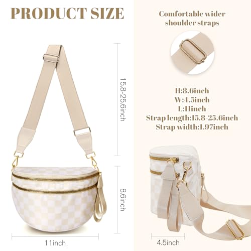Image of WOOMADA Checkered Crossbody Bag Bum Bag for Women, Fanny Pack Checkered Purse, Belt Bag with Shoulder Strap(Ivory Checkerboard)