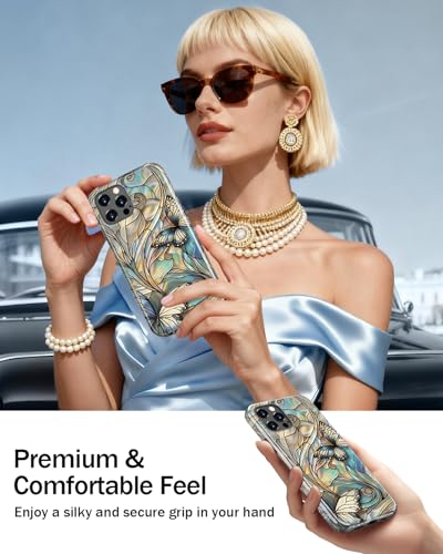 Image of Goodon for iPhone 12 Pro Max Case Cute - Wireless Charging Compatible - Dual-Layer Hard Shell + Silicone Cover - Protective Phone Case with Trendy Designs for Women - Butterflies Blue Gold