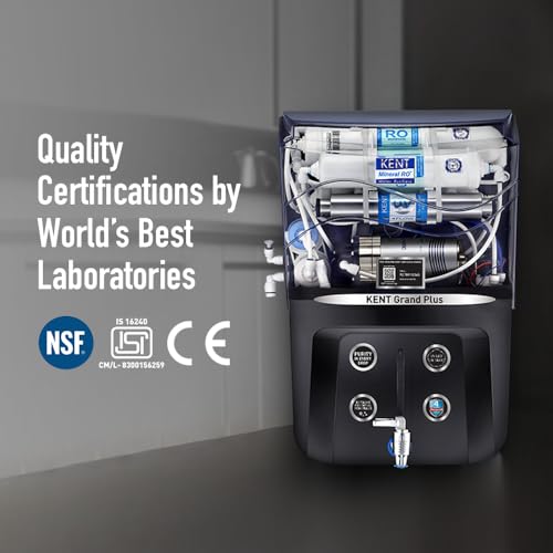 Image of KENT Grand Plus RO Water Purifier | RO+UV+UF+TDS Control+UV in Tank | .0001 Micron RO Membrane | ISI Marked | Auto Flush Feature | 9L Tank | 20 LPH | Ideal For Borewell /Tanker /Municipal Water | Black