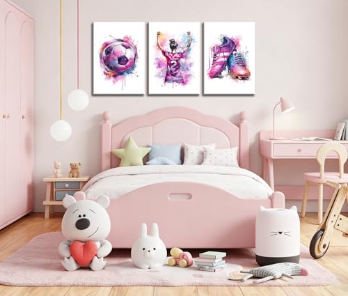 Image of Frimeeme Large Girl Soccer Canvas Wall Art, 16 x 24 Inch