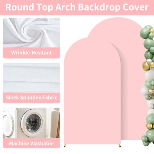 Image of 2 Pack Arch Backdrop Stand and Cover Set (7.2FT /6FT), Balloon Arch Stand | Metal Background Arch Stand, Backdrop Arch Frame, Wedding Arch for Backdrop (Pink Cover)