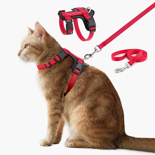 Plutus Pet Adjustable Cat Harness and Leash Set, with Leather Trim
