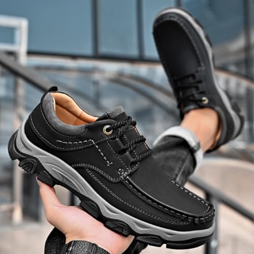 Enjerr Orthopedic Slip-On Balance Shoes Men, Breathable Non-Slip Leather Loafers with Arch Support, Casual Comfortable Walking & Travel Shoes (Black-A,12.5)4