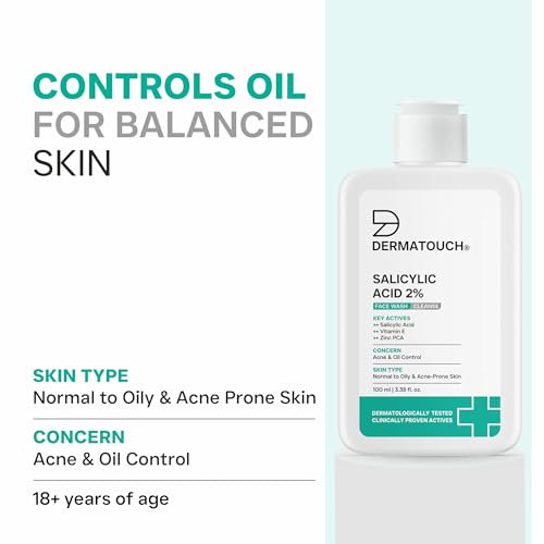 DERMATOUCH Salicylic Acid 2% Face Wash | For Acne & Oil Control | Suitable to All Skin Types | For both Men & Women | 100ML Clear
