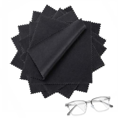 ZZHBOO 16 Chiffons à Lunettes, Microfibre Ultra-Fine de Grande Qualité, pour Nettoyer Lunettes, Écrans, Lentilles de Contact, Téléphones, Caméras, 0.2cm d'Épaisseur, Noir