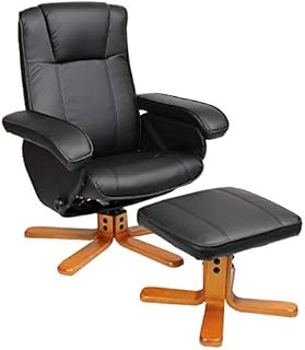 EVRE Armchair With Foot Stool & Reclining Functions Swivel Padded Faux Leather - Black