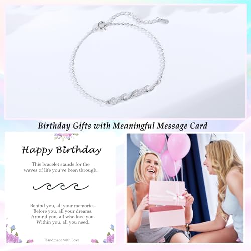 Image of Gifts for Women Christmas Birthday, Silver Wave Bracelets for Woman Mom Wife Grandma Daughter Granddaughter Friend Sister, The Waves of Life We've Through Together Mothers Day Graduation Gift