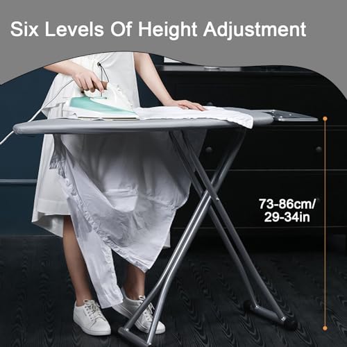 Ironing Board Full Size, Foldable Ironing Board with Heat Resistant Cover, Iron Rest and Non-Slip Legs, 6 Height Options (Color : Grey, Size : S) - Image 2