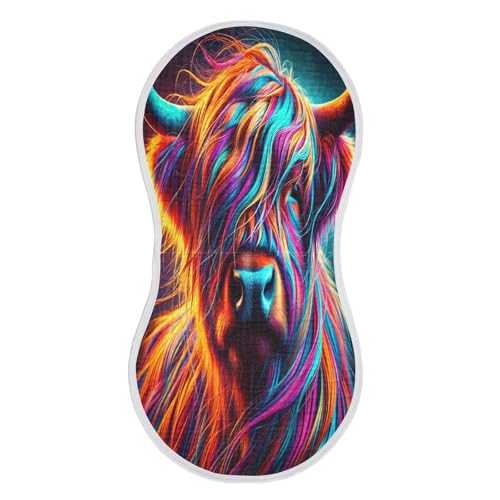 Highland Cow Neon Baby Burp Cloths Muslin Soft Burp Cloth Rags Cotton Burp Clothes Absorbent for Unisex Boy Newborn Girl 1 Pack 22x11 Inches
