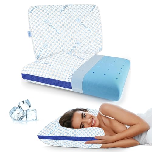 Image of AYKA Cooling Memory Foam Pillow For Neck & Shoulder Pain | Neck Orthopedic Pillow For Sleeping, Pain Relief & Spinal Alignment | Ergonomic Design | 2 Years Warranty (Set of 2),White & Blue