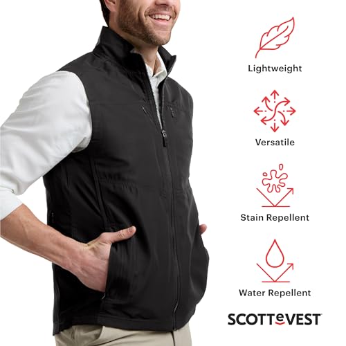 SCOTTeVEST LightEST Vest for Men - 16 Hidden Pockets - Lightweight Water Repellent for Travel & More3