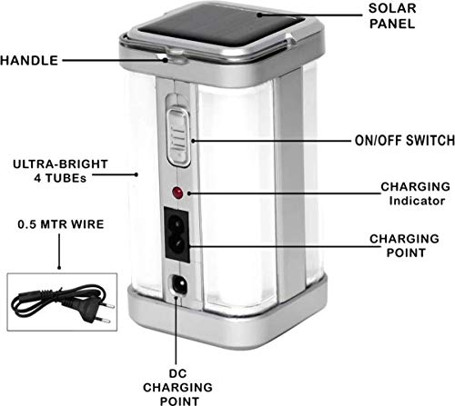 Image of 24 GHANTA 806s 4-Tube 360 Degree Extra Bright Electric & Solar Rechargeable Lantern Emergency Light (Multicolor)