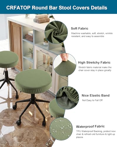 Image of CRFATOP 4 Pack Waterproof Green Bar Stool Covers Round Seat Slipcover,M